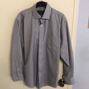 Silver with blue stripes dress shirt.